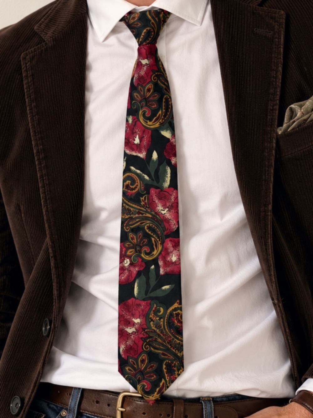Vintage Oscar de la Renta Couture 100% imported Silk Tie Bold Floral Paisley